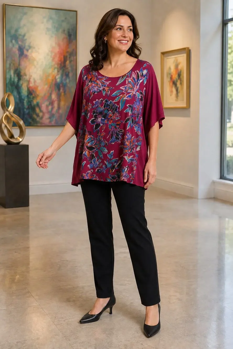 Bob Mackie Wearable Art Floral Dolman Tunic Top Size M